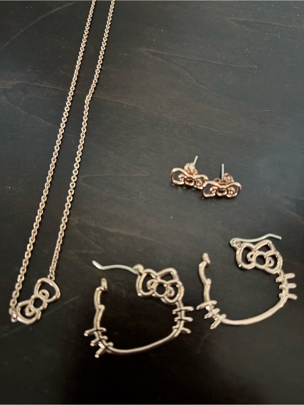 Pura Vida Hello Kitty Rose Gold Jewelry Set - Necklace & 2 pr of Earrings